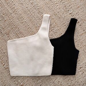 Babaton Black and White Ribbed Crop Tops